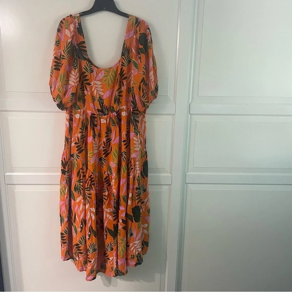 New! Eloquii puff sleeve empire waist tropical floral midi dress 15848 - Picture 3 of 11